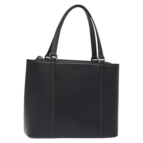 BURBERRY Hand Bag Leather Black Silver Auth